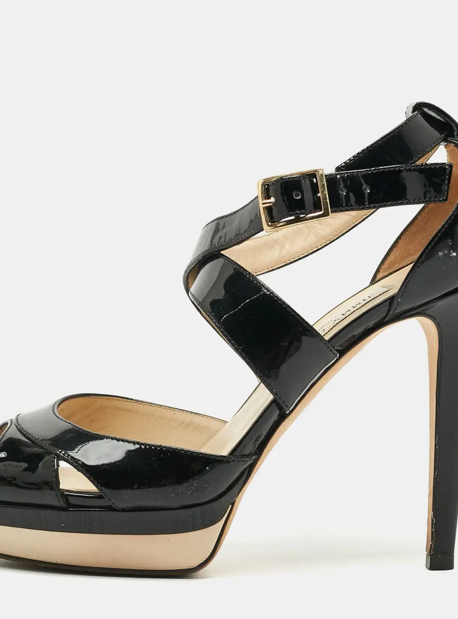Jimmy Choo Kuki Size 39 Black Patent Leather Criss Cross Platform Sandals