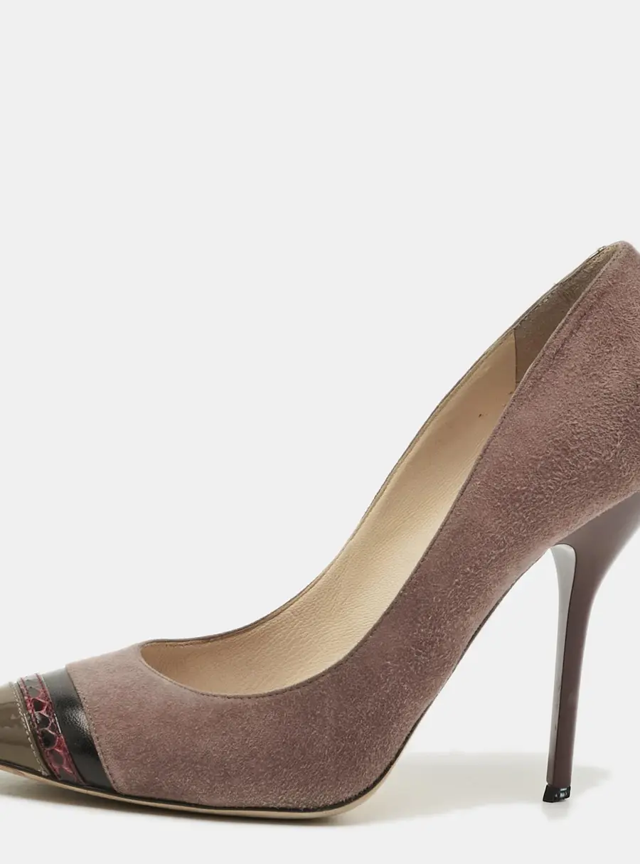 Jimmy Choo Levant Size 38 Multicolor Suede and Snakeskin Trim Pumps