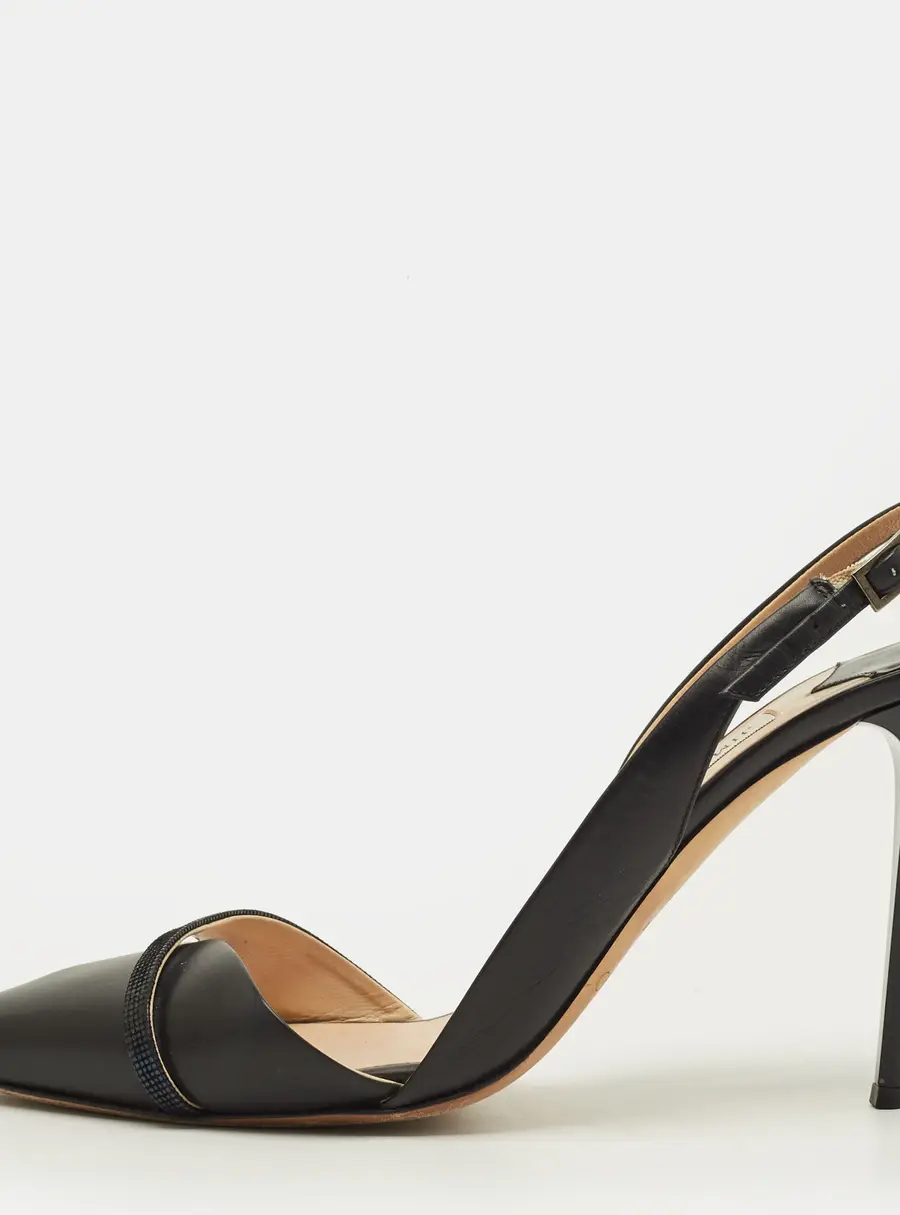 Jimmy Choo Denail Size 38.5 Black/Navy Blue Leather and Texture Suede Slingback Pumps
