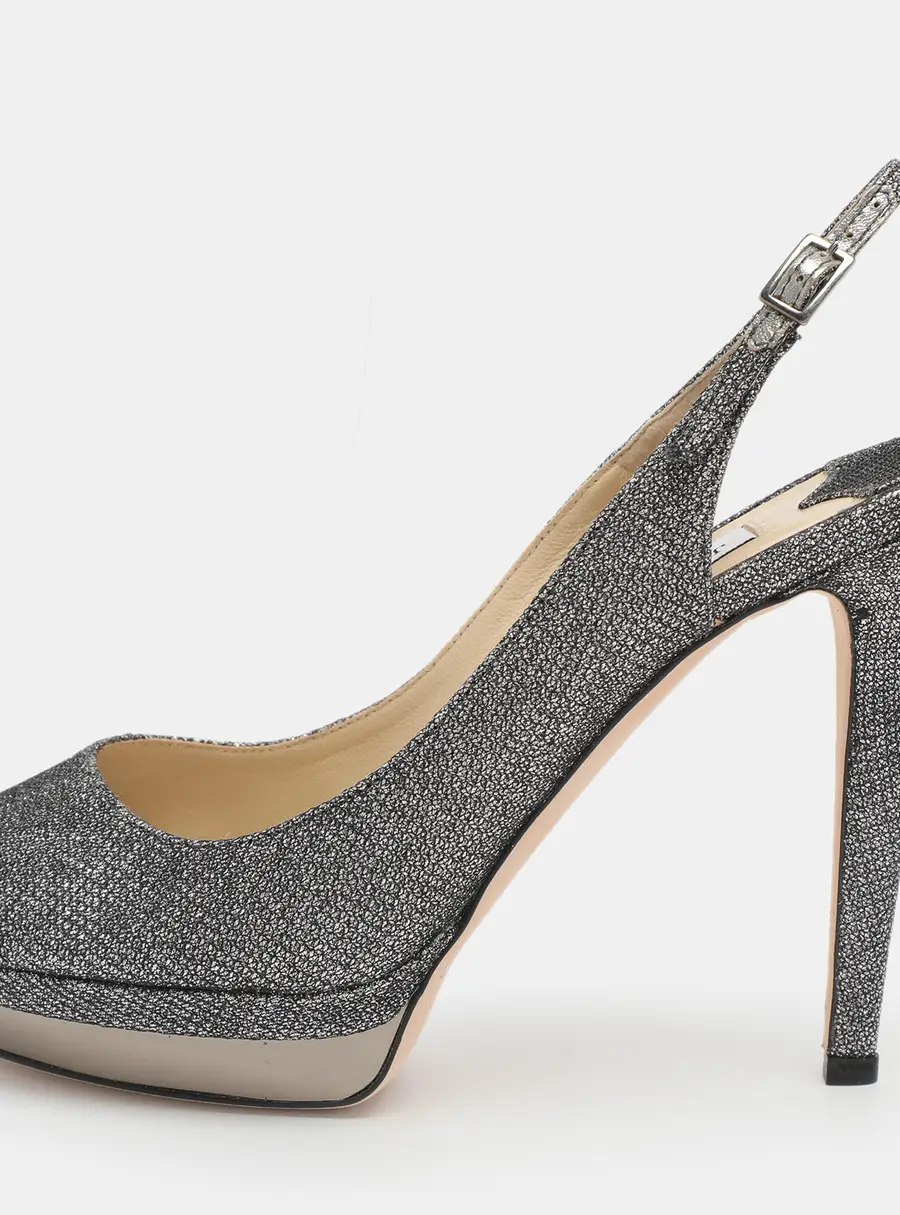 Jimmy Choo Size 40.5 Silver Lame Fabric Peep Toe Pumps