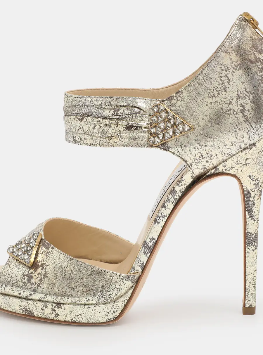 Jimmy Choo Size 40 Gold Metallic Leather Ankle Strap Sandals