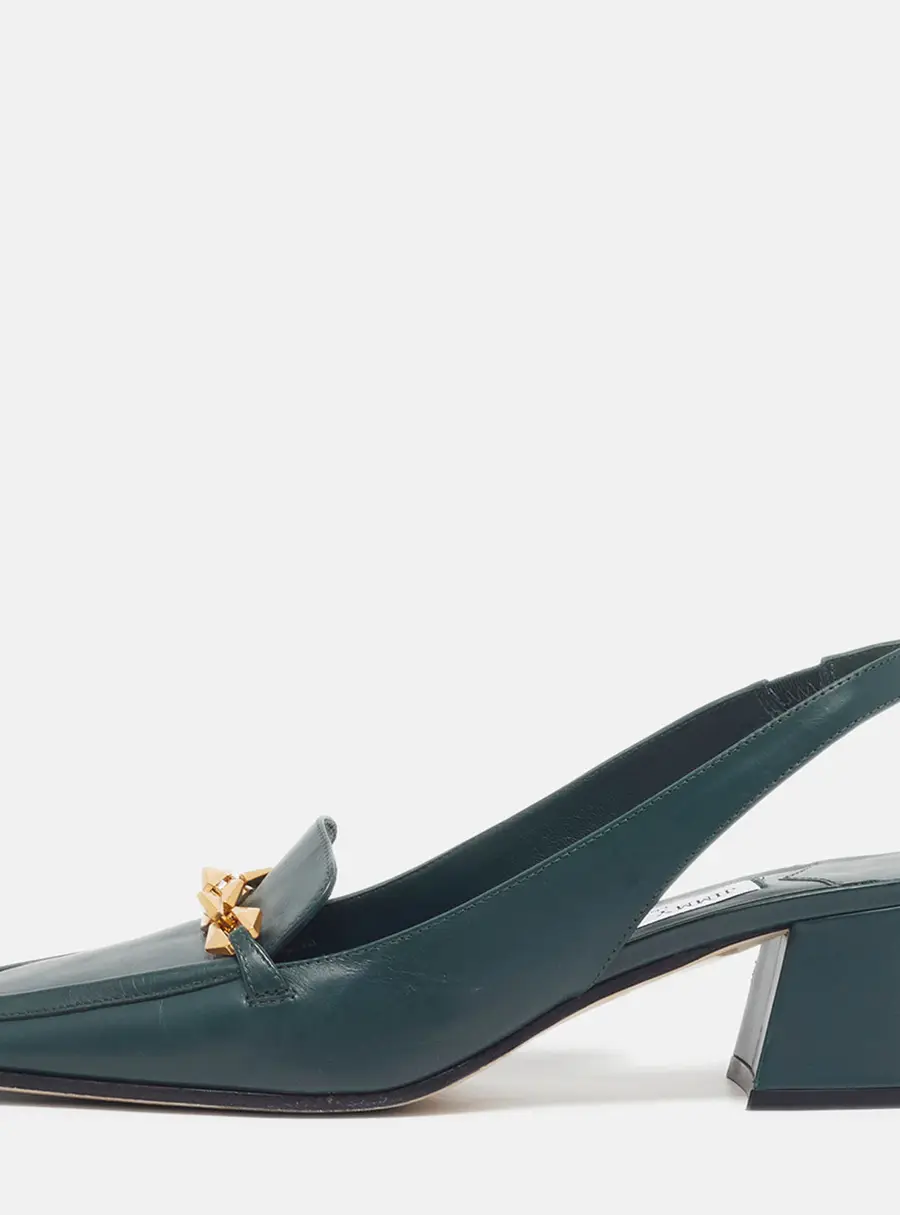 Jimmy Choo Diamond Size 39 Green Leather Block Heel Slingback Pumps