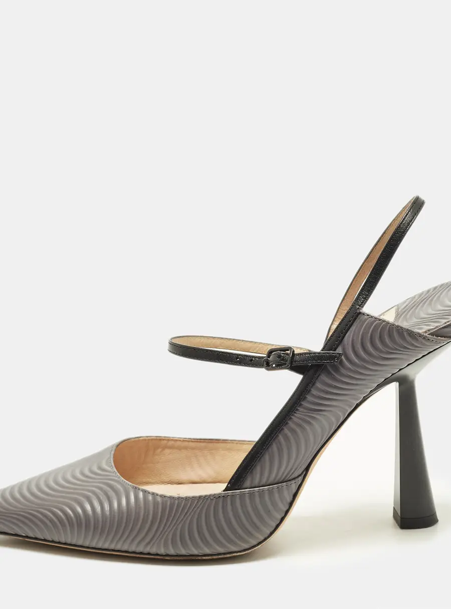 Jimmy Choo Ray Size 39 Grey Leather Slingback Pumps