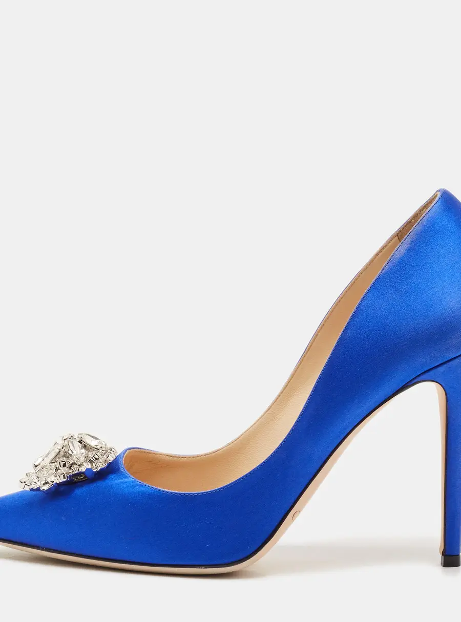 Jimmy Choo Manda Crystal Embellished Size 40 Blue Satin Pumps