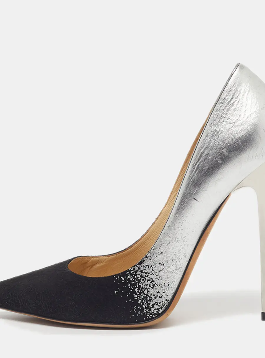 Jimmy Choo Size 38.5 Silver/Black Suede and Leather Pumps