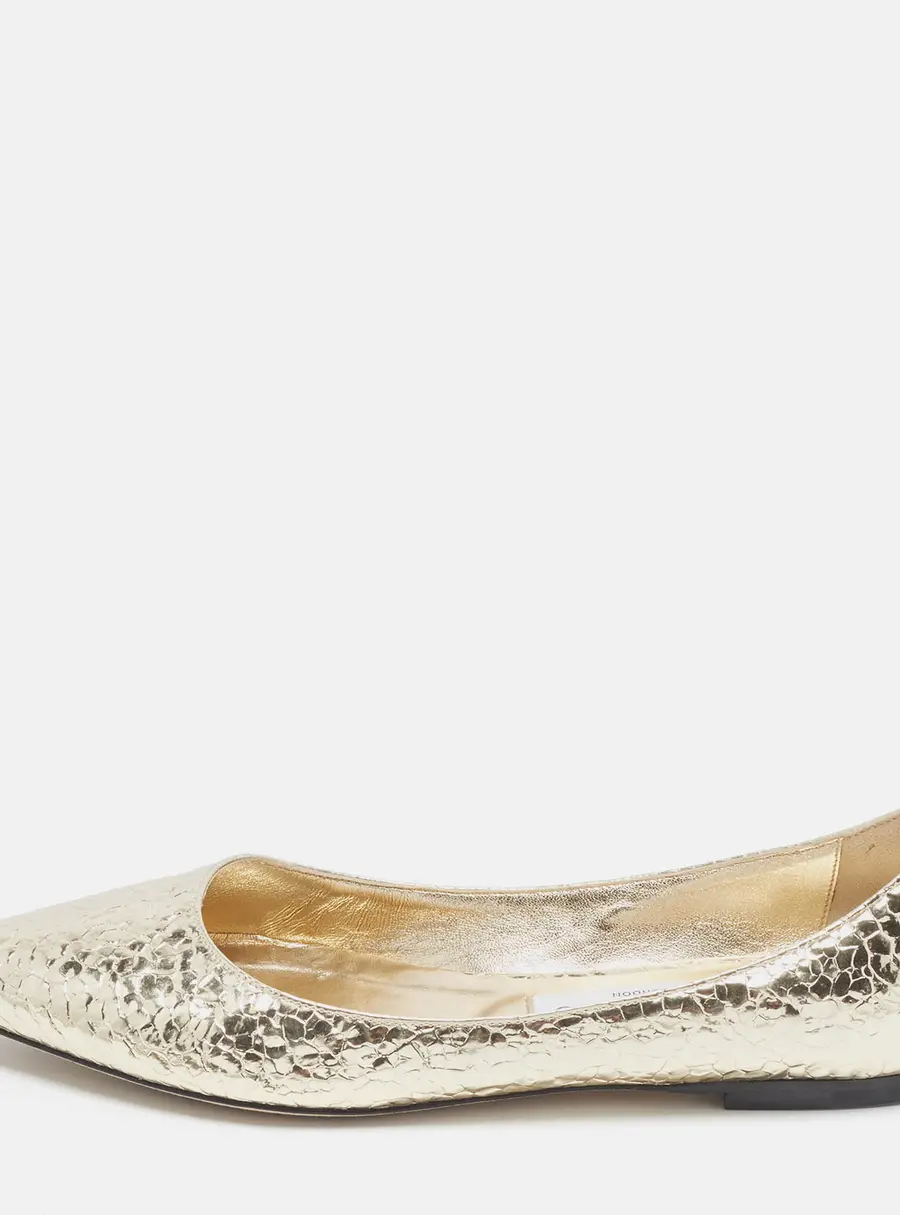 Jimmy Choo Love Size 38 Gold Cracked Leather Ballet Flats