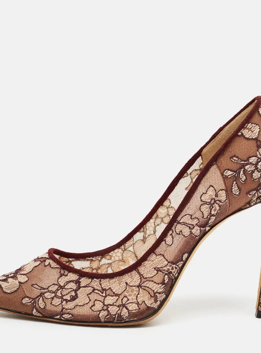 Jimmy Choo Romy Size 39 Burgundy/Beige Lace Pumps