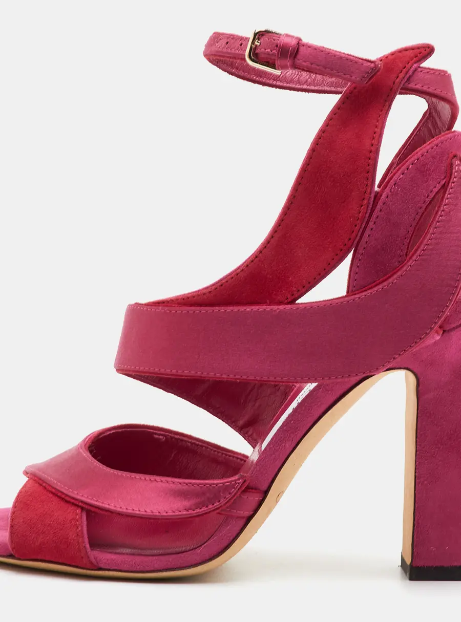 Jimmy Choo Falcon Size 37 Pink Satin and Suede Ankle Strap Sandals