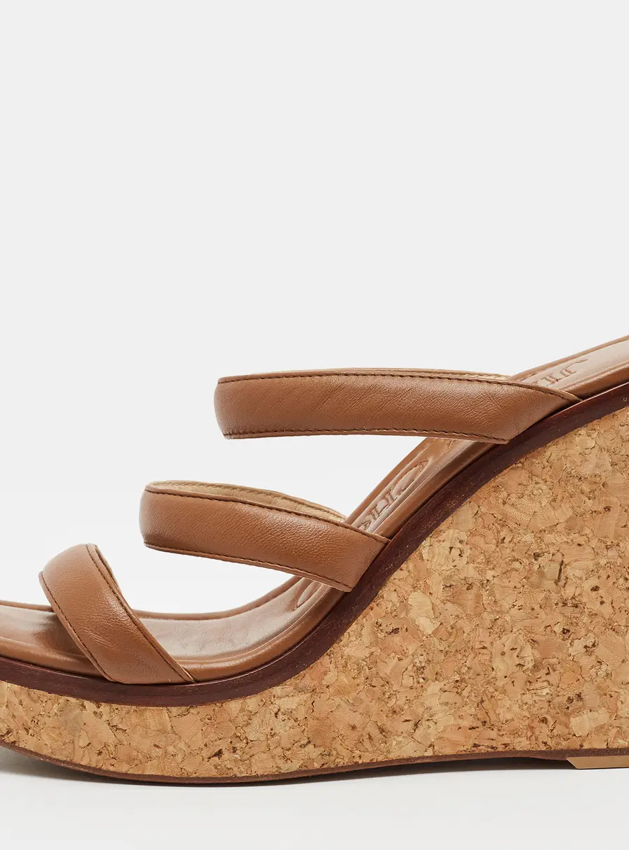 Jimmy Choo Athenia Size 39 Brown Leather Cork Platform Wedge Sandals