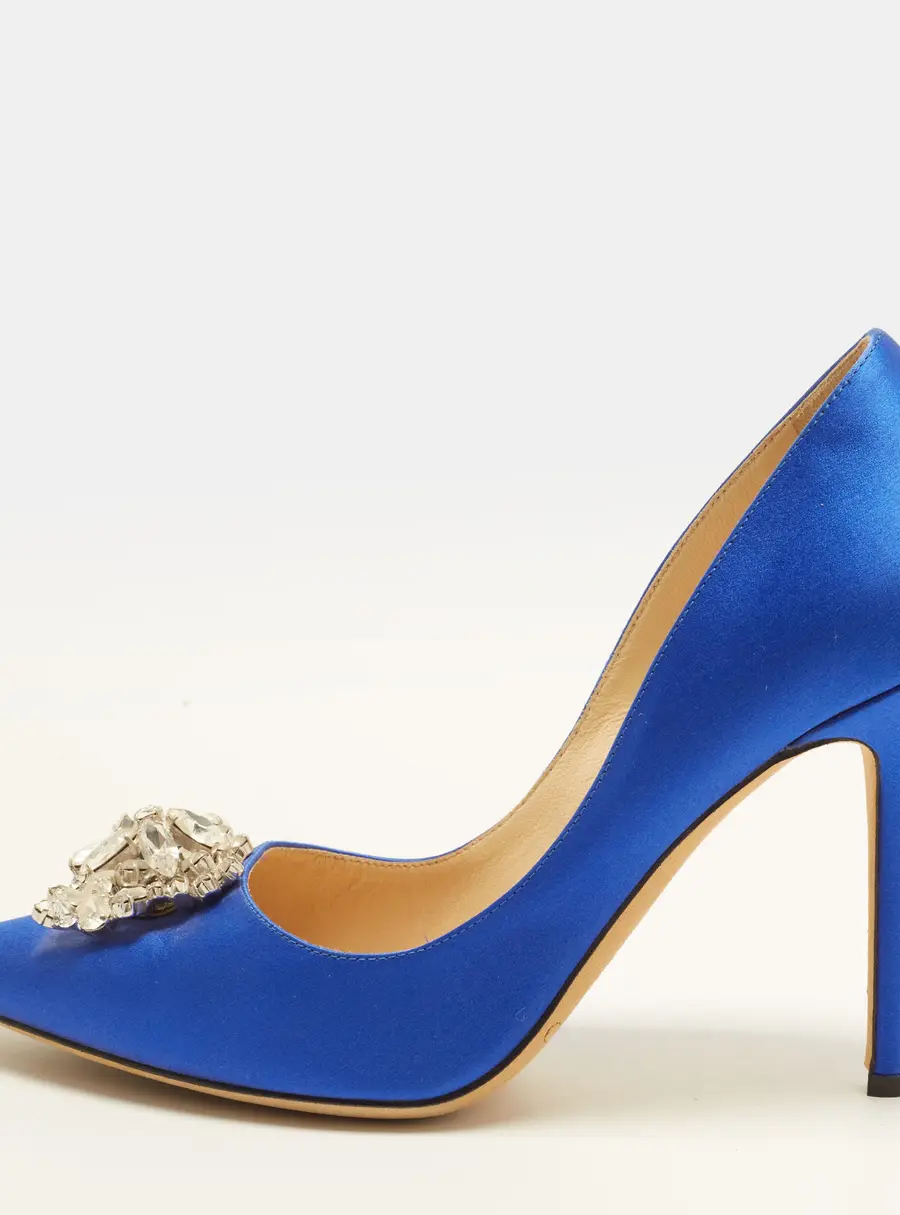 Jimmy Choo Manda Crystal Embellished Size 37 Blue Satin Pumps