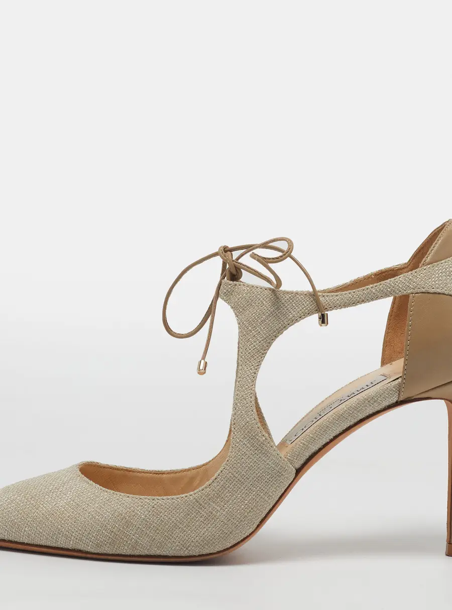 Jimmy Choo Vanessa Size 41 Beige Leather and Raffia Ankle Tie Pumps