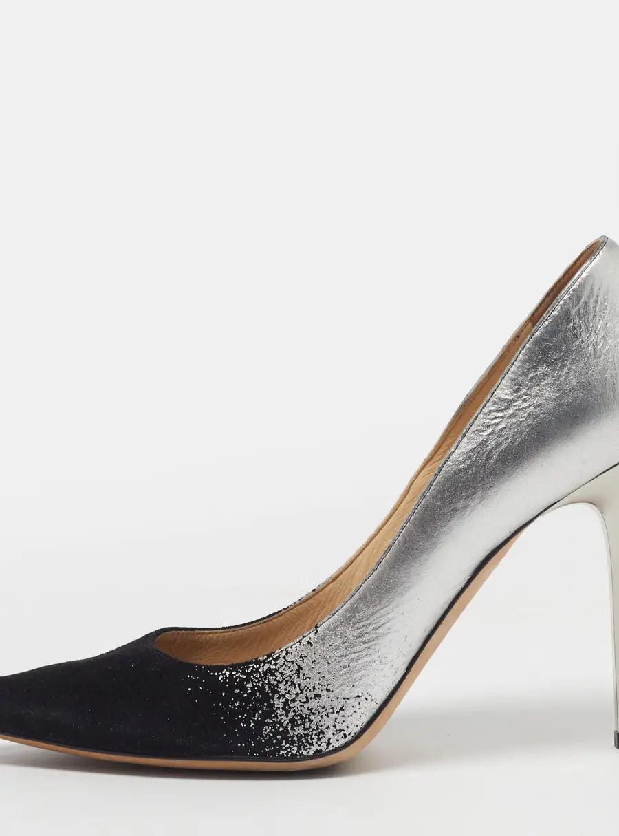 Jimmy Choo Degradé Anouk Size 39.5 Silver/Black Leather and Suede Pumps