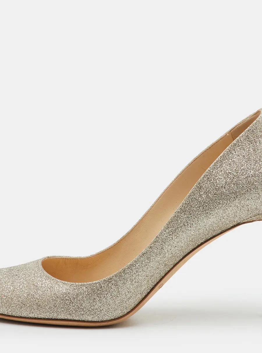 Jimmy Choo Victoria Size 38.5 Metallic Gold Glitter Round Toe Pumps