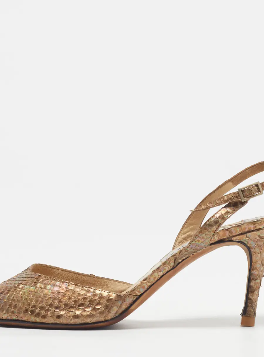 Jimmy Choo Size 40.5 Gold Python Leather Slingback Sandals