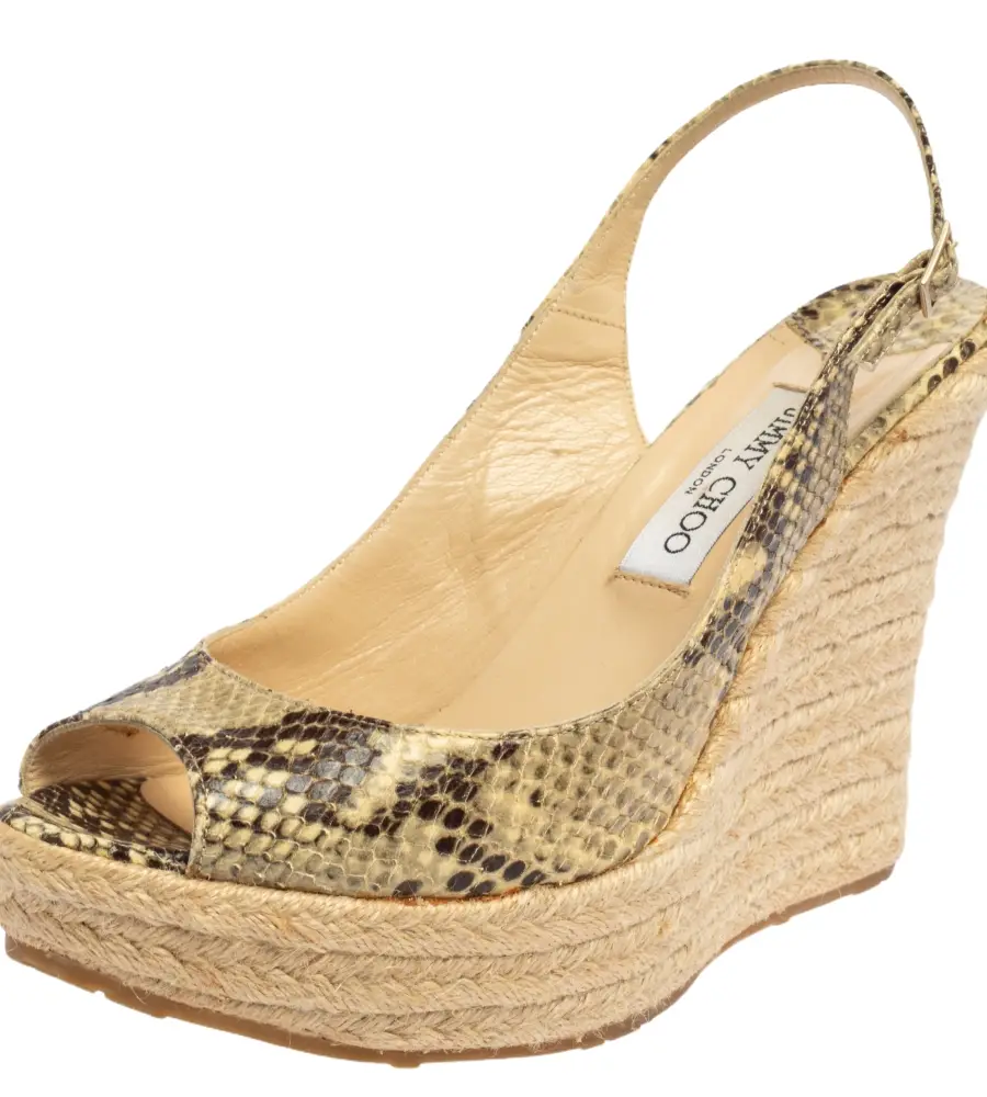 Jimmy Choo Beige/Brown Python Polar Espadrille Wedge Slingback Sandals Size 41.5