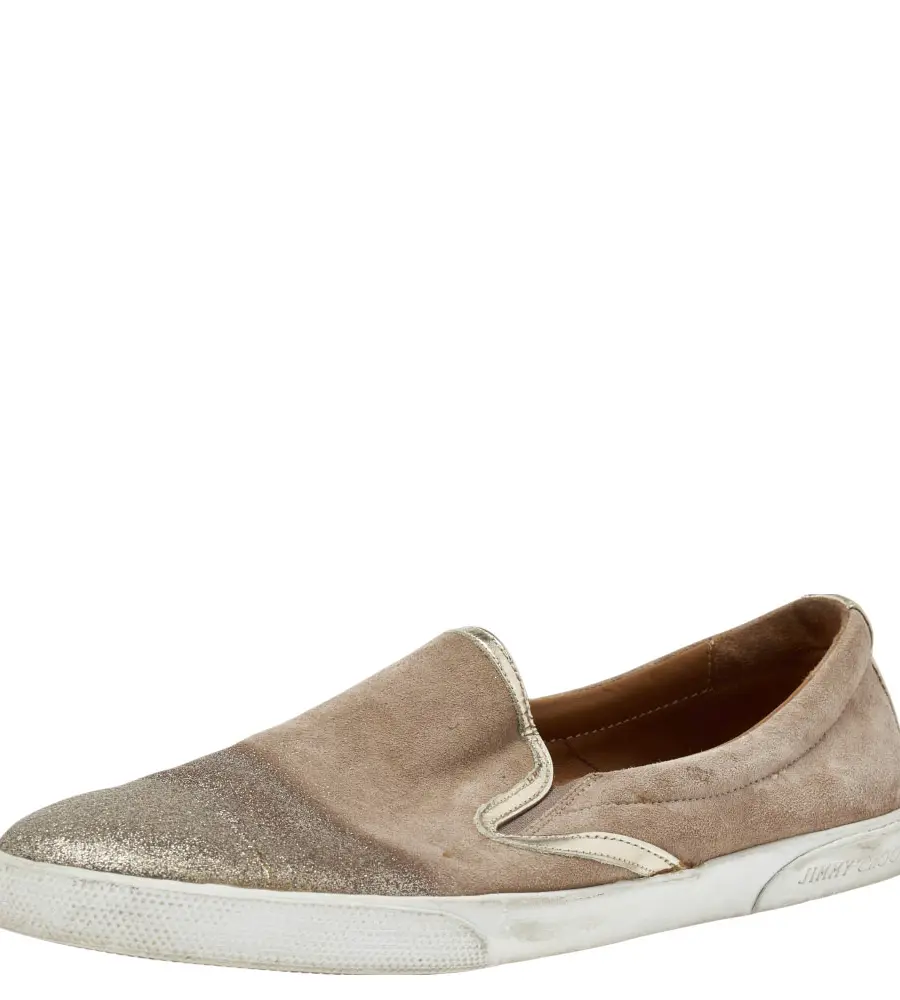 Jimmy Choo Gold Suede And Leather Slip on Sneakers Size 37