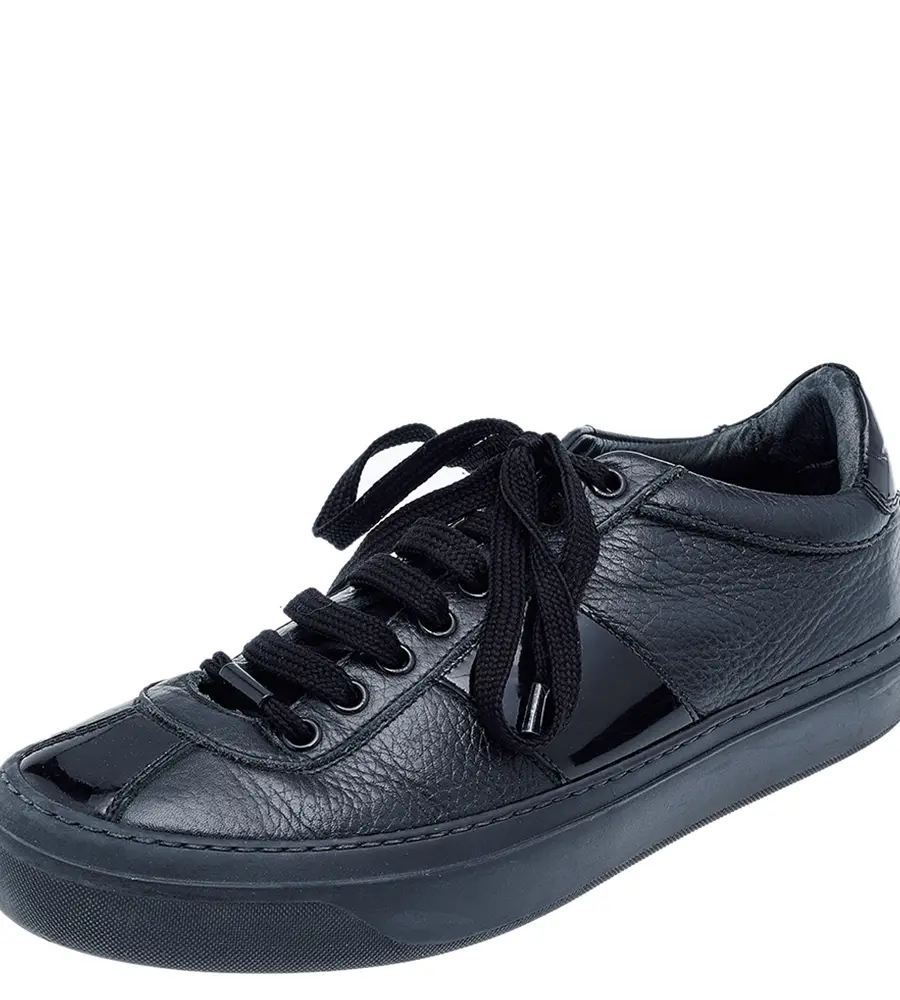 Jimmy Choo Size 39 Black Leather and Patent Leather Low Top Sneakers
