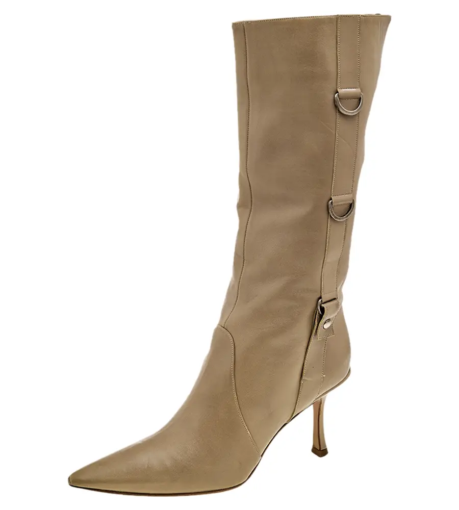 Jimmy Choo Beige Leather Pointed Toe Calf Length Boots Size 38
