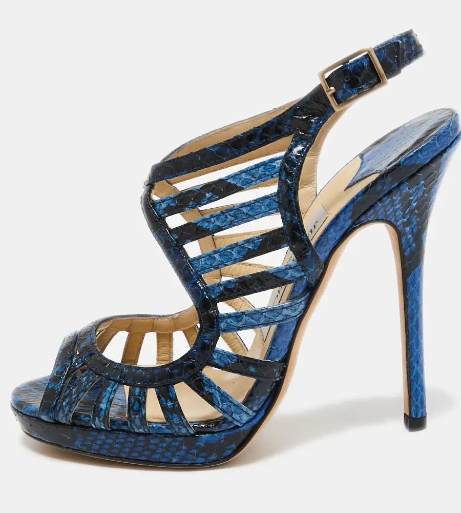 Jimmy Choo Kenan Size 36.5 Blue Python Leather Platform Sandals