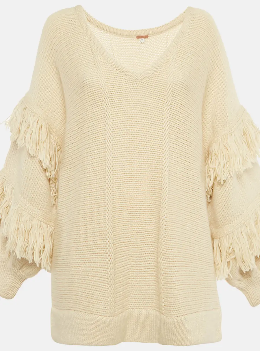 Johanna Ortiz Cream Wool Blend Knit The Message Sweater M