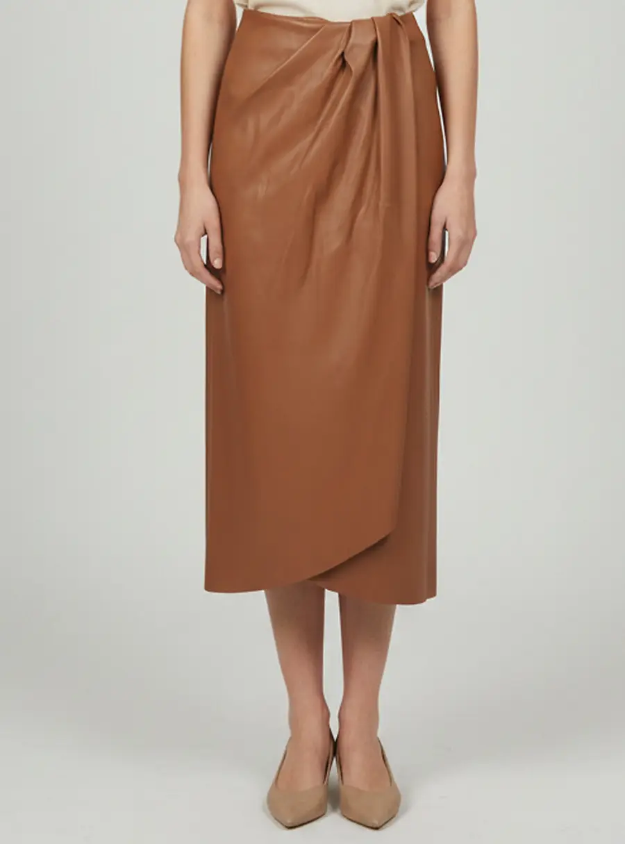 Johanna Ortiz Brown Leather Pacifico Sur Midi Skirt L