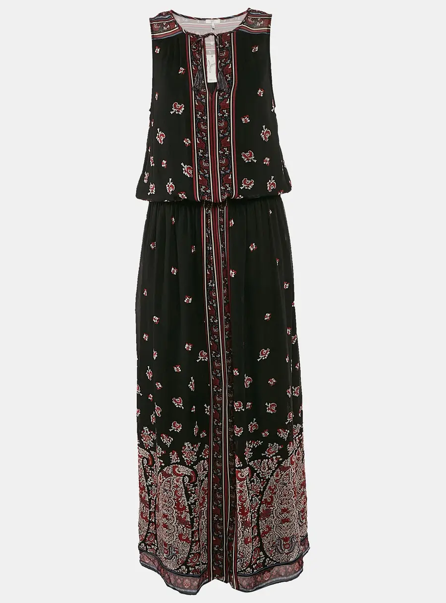 Joie Black/Multicolor Printed Silk Sleeveless Maxi Dress M