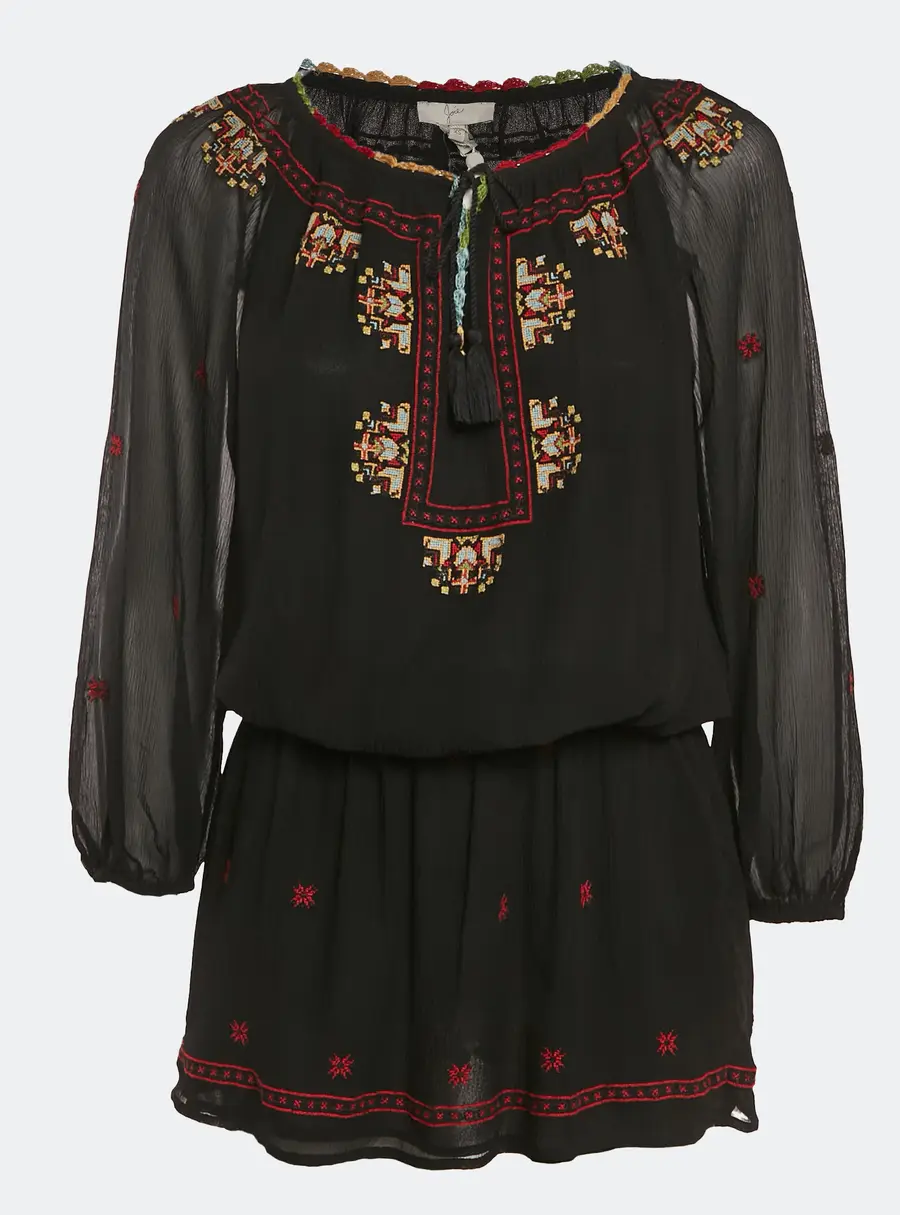Joie Black Embroidered Silk Crepe Geromine Mini Dress XS