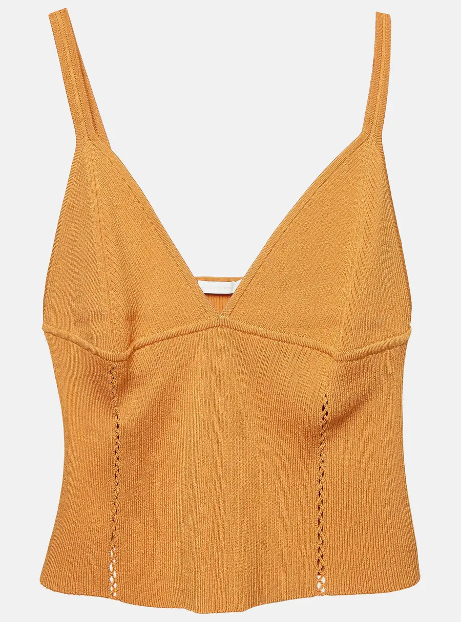 Jonathan Simkhai Brown Rib Knit Cut-Out Detail Crop Top L