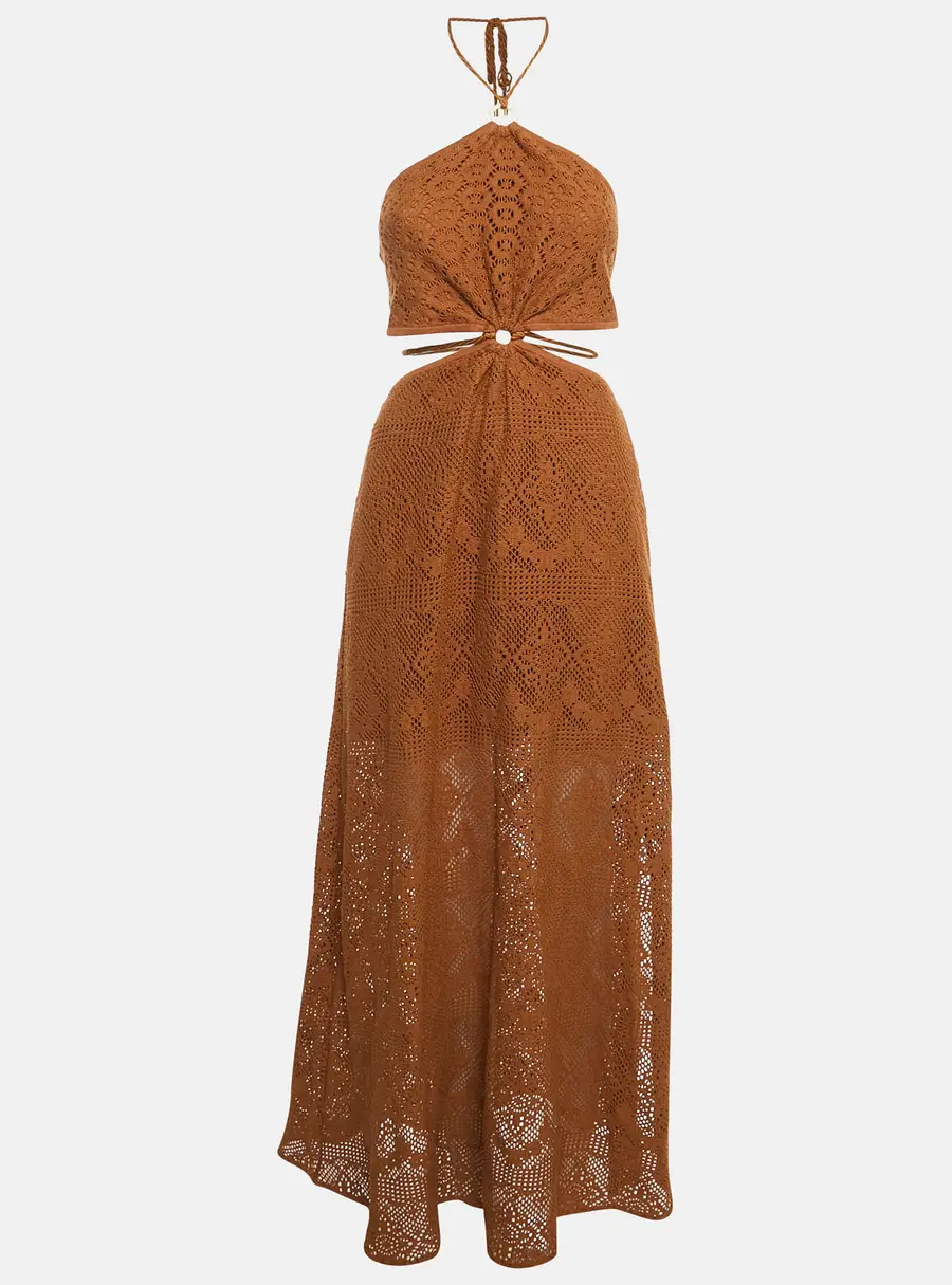 Jonathan Simkhai Brown Crochet Cut-Out Maxi Dress M