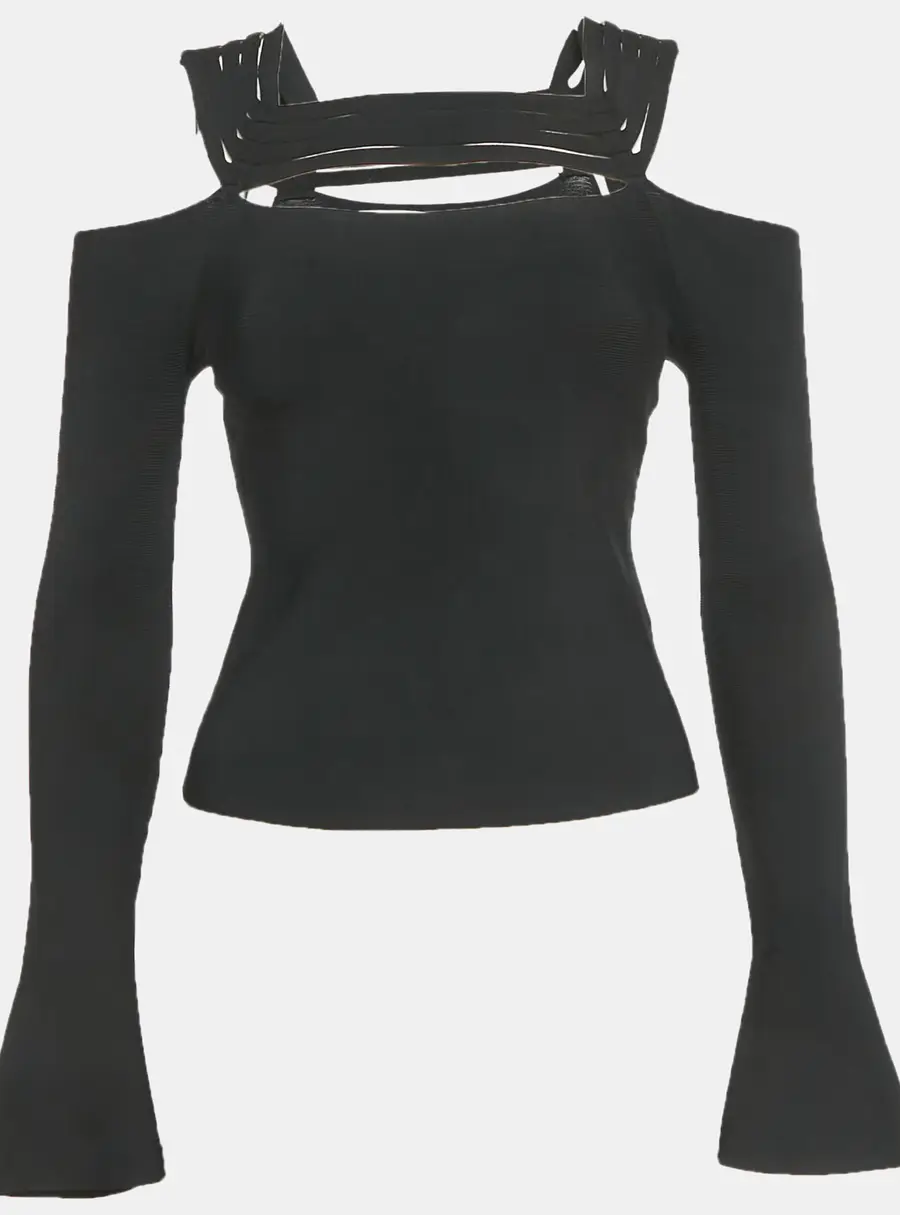 Jonathan Simkhai Black Sarah Ribbed Top XS