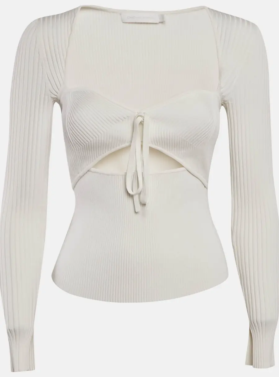 Jonathan Simkhai White Rib Knit Cut-Out Alexia Top S