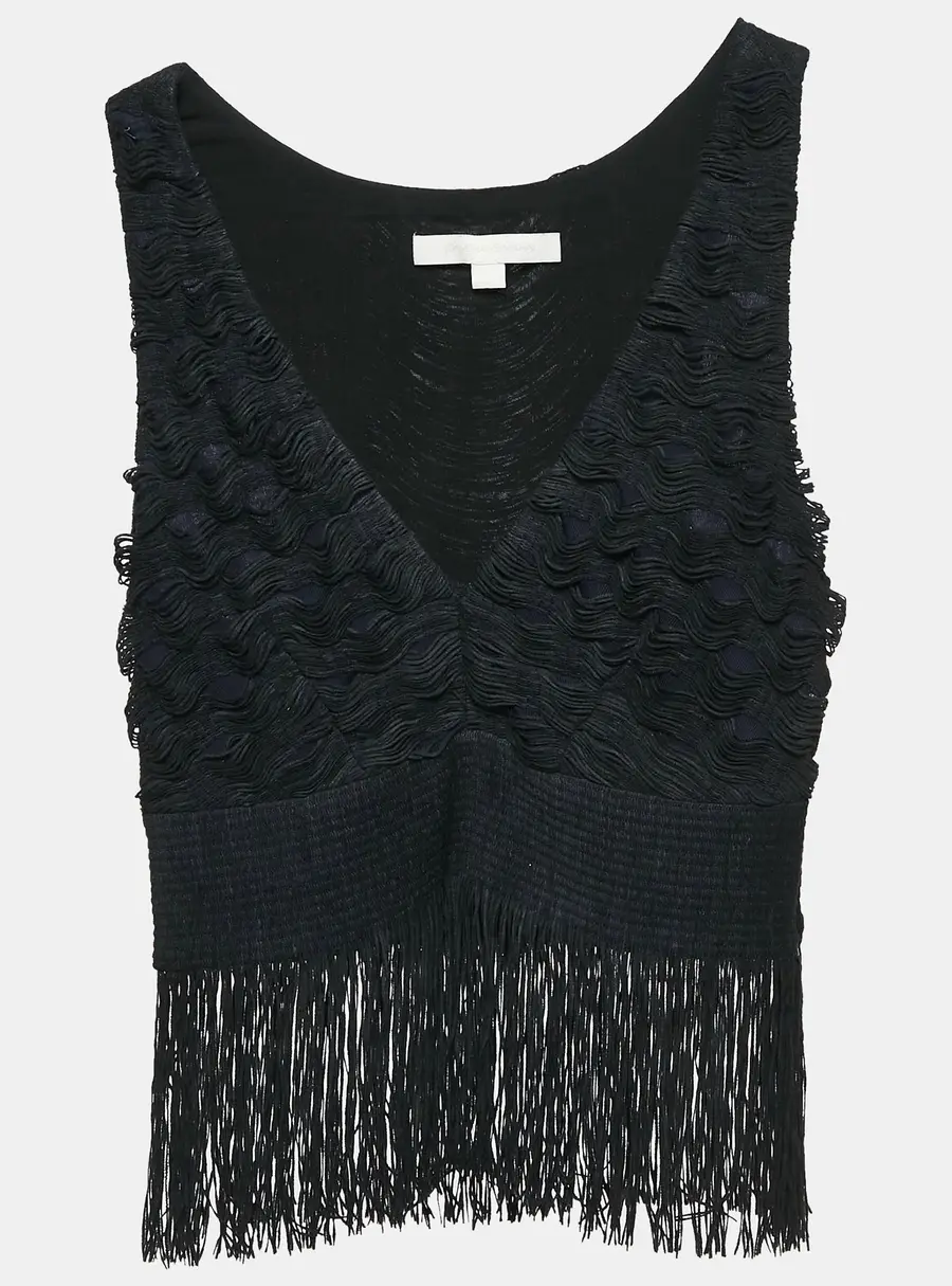 Jonathan Simkhai Black Jersey Fringed Sleeveless Top XS