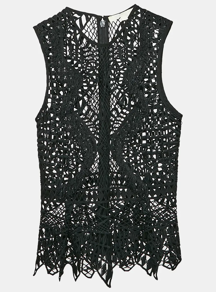 Jonathan Simkhai Black Lace Trimmed Sleeveless Top S