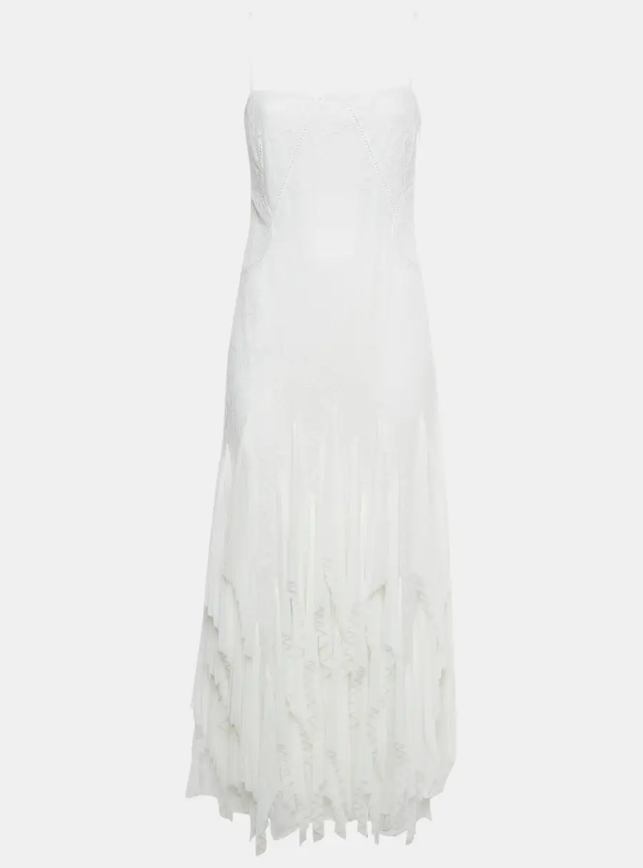 Simkhai White Chiffon Pleated Lace Maxi Dress S