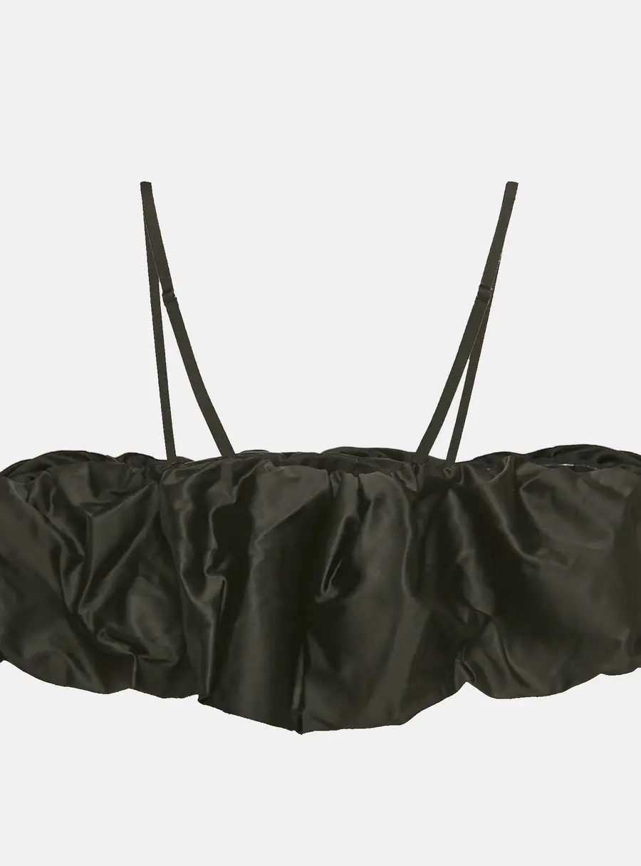 Jonathan Simkhai Black Taffeta Ruffled Leonora Corset Top S