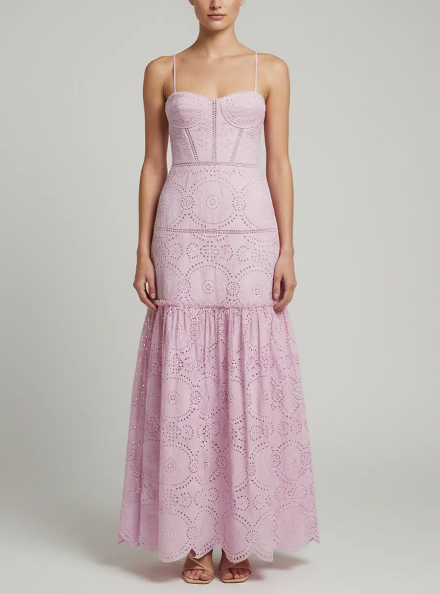Jonathan Simkhai Purple Broderie Anglaise Bustier Juliette Maxi Dress XS