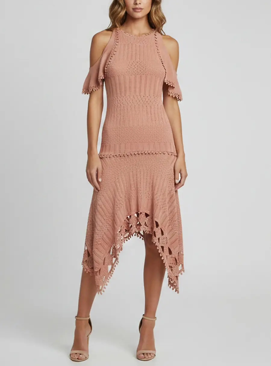 Jonathan Simkhai Pink Knit Asymmetrical Midi Dress S