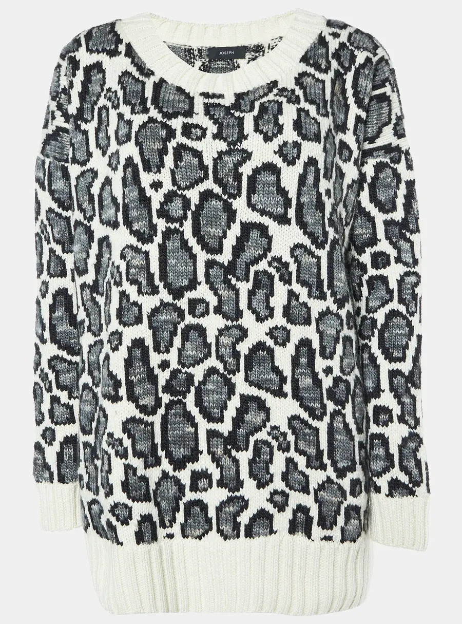 Joseph Animal Patterned Jacquard Wool Round Neck Sweater S