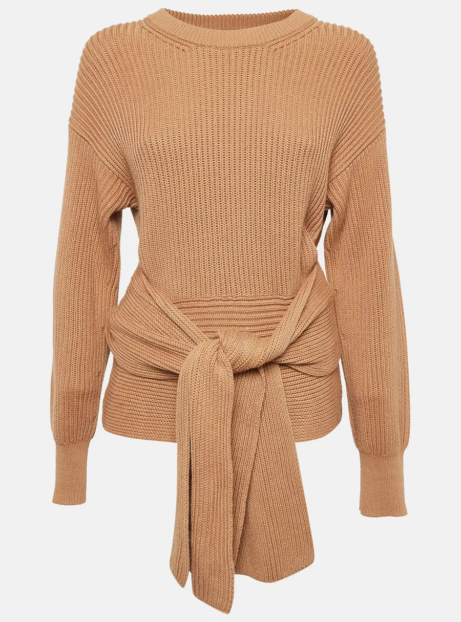Joseph Brown Rib Knit Tie-Up Detail Sweater S