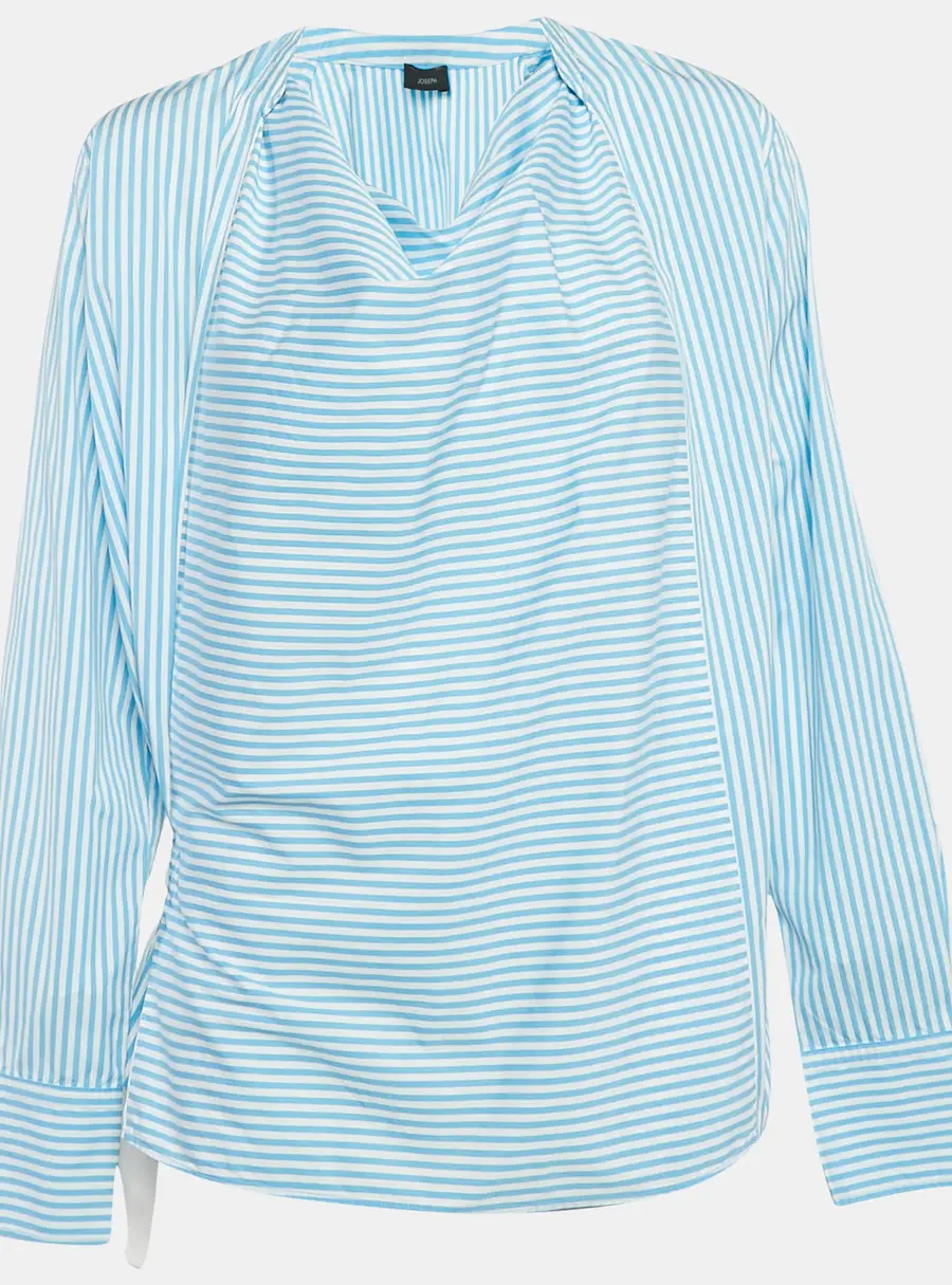 Joseph Blue Candy Stripe Cotton Arran Wrap Blouse M