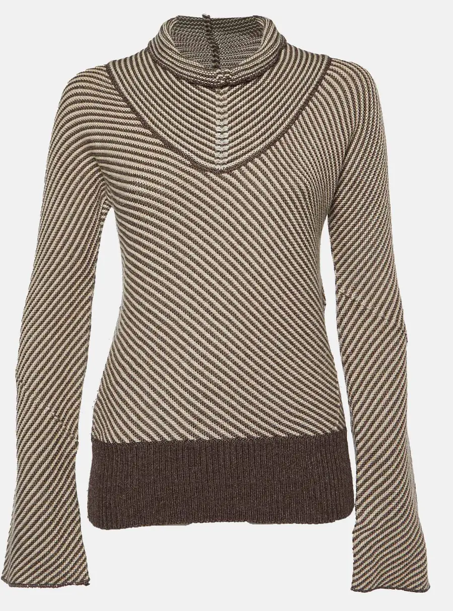 Joseph Brown/Cream Wool Blend High Neck Sweater S