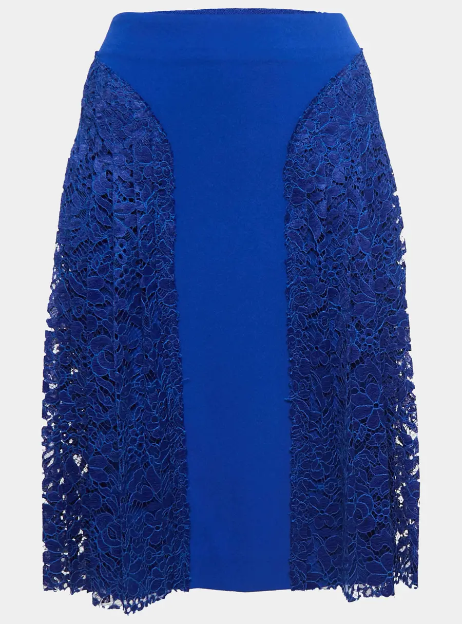 Joseph Blue Crepe & Lace Trim Detail Pleated Short Skirt M
