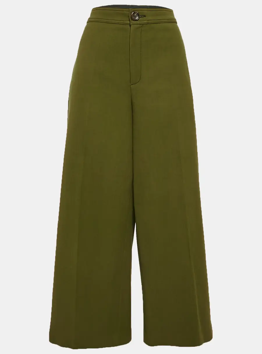 Joseph Green Wool Gabardine Wide-Leg Trousers L