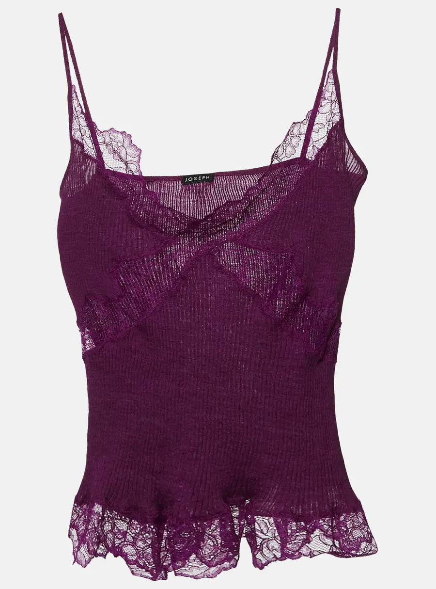 Joseph Purple Wool Blend Knit Camisole ONE SIZE