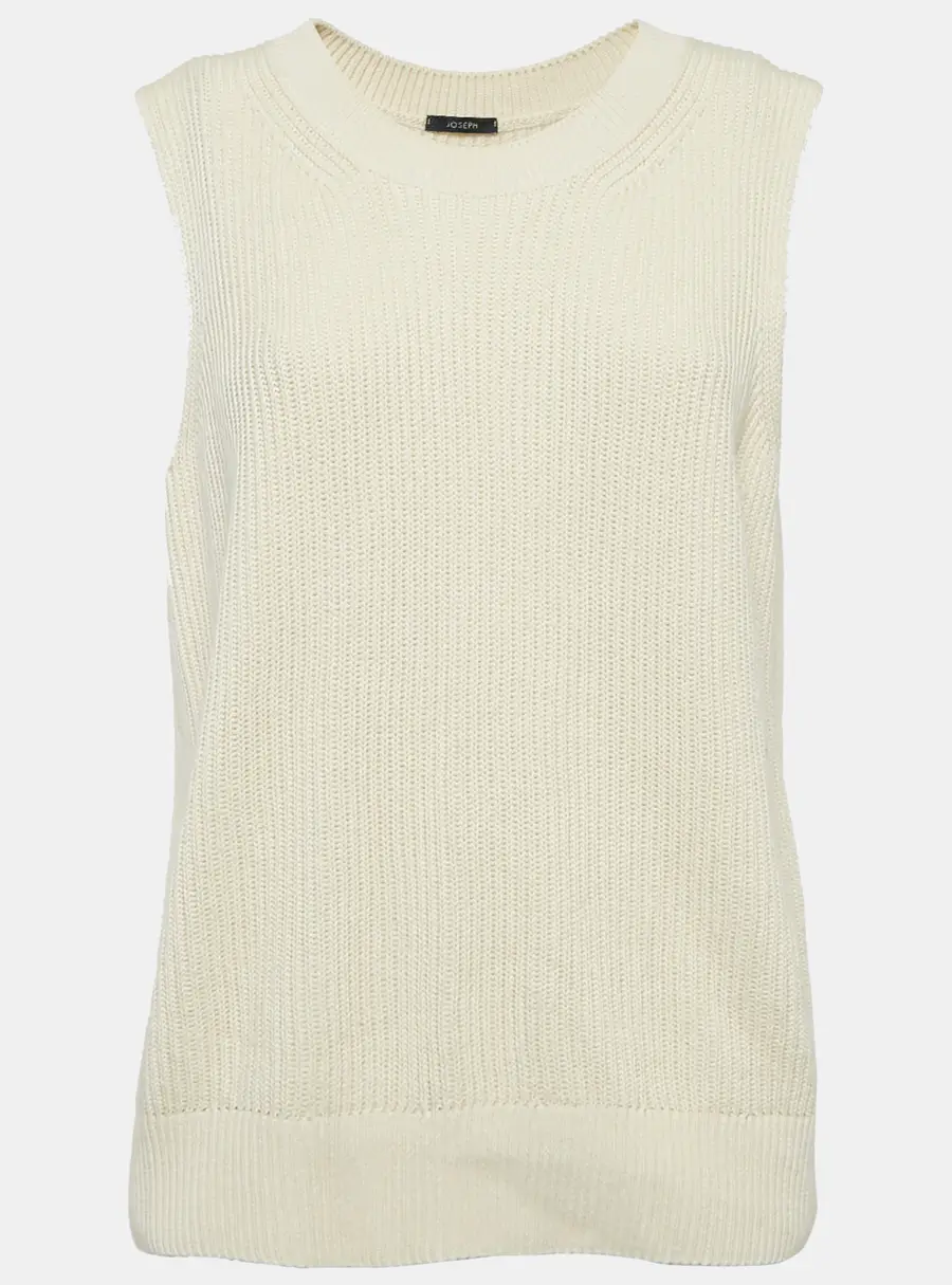 Joseph Cream Rib Knit Crew Neck Sweater Vest M
