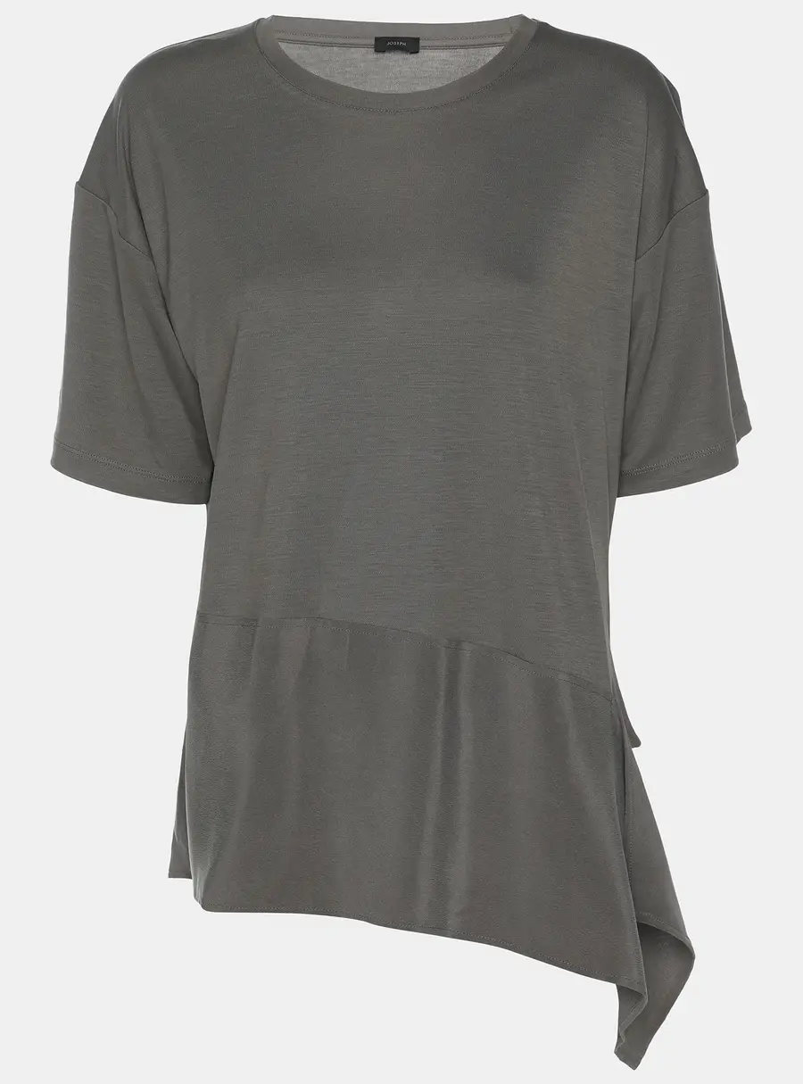 Joseph Grey Lyocell Silk Ruffle Detail T-Shirt M