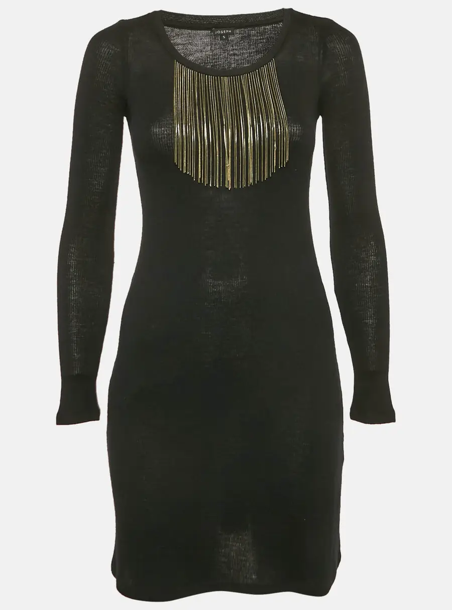 Joseph Black Wool Knit Neck Detail Mini Dress S