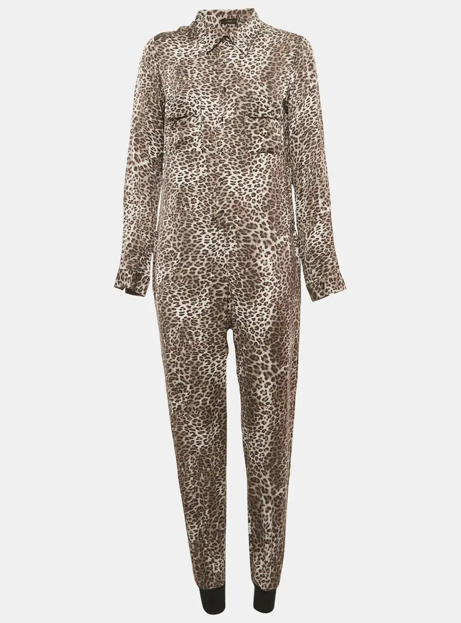 Joseph Grey Animal Print Silk Button Front Jumpsuit M