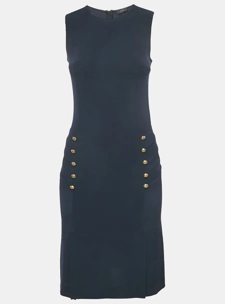 Joseph Navy Blue Stretch Crepe Button Detail Sleeveless Short Dress S