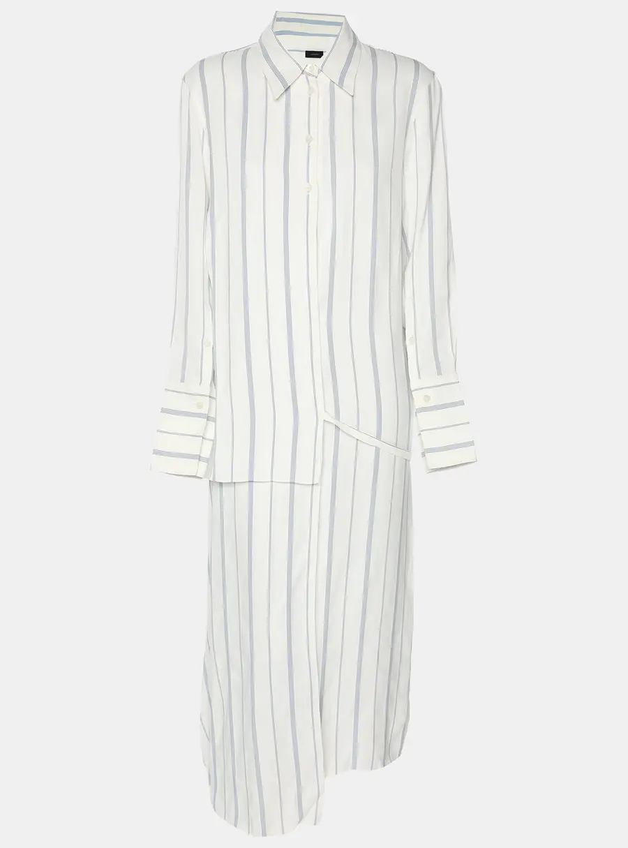 Joseph White/Blue Striped Viscose Midi Dress S